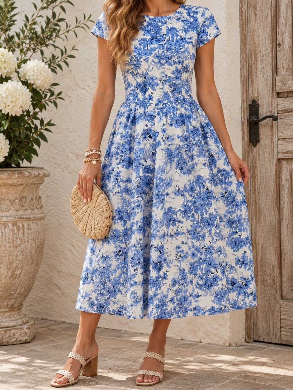 Joie Toile Tropical Dog Vacation Cotton Midi Dress Size 10